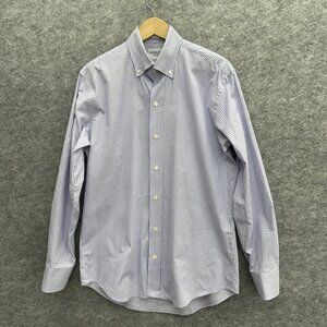 LEDBURY Men's Button Down Shirt Size 16 Slim Fit 100% Cotton Purple Checker